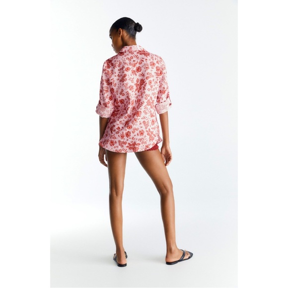 ZARA Pink & Red Hawaiian Floral Linen Shirt - Picture 5 of 8